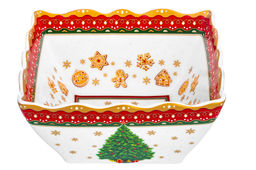 Салатник 1 л 16*16*8 см Новогодняя елка красный узор, квадрат глубокий, фарфор NEW BONE CHINA - Elan gallery фото 8