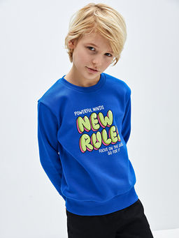 Bisiklet Yaka Bask?l? Uzun Kollu Erkek ?ocuk Sweatshirt