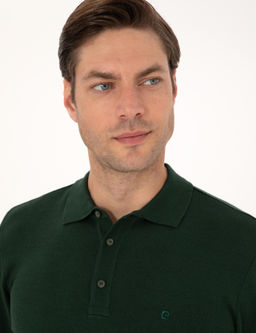 Koyu Ye_il Slim Fit Polo Yaka Basic Triko Kazak