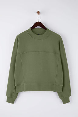 Haki Premium Oversize/Genis Kal?p Dik Yaka Kal?n Ici Polarl? Orme Sweatshirt TWOAW26SW00205 - Trendyolmilla фото 5