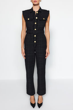 TRENDYOLMILLA Siyah Kemerli Gomlek Yaka Dugme Detayl? Tuvit Dokuma Tulum TWOAW24TU00013  фото 9