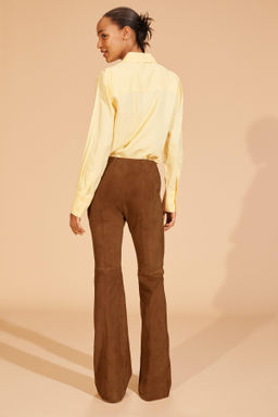 LIMITED EDITION LEATHER SUEDE FLARE TROUSERS - Zara фото 3