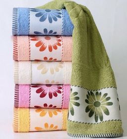 Махровое полотенце Герберы-олива 70*140 см. хлопок 100%