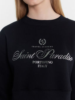 Свитшот женский укороченный с надписью "Portofino Italy" черный +печать1 122966