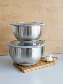 Набор мисок с крышкой 3л/5л серый нержавеющая сталь, силикон, пластик / stainless st