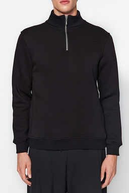 Siyah Regular/Normal Kesim Dik Yaka Fermuarl_ Pamuklu Basic __i Polarl_ Sweatshirt TMNAW24SW00041 - Trendyolmilla фото 2