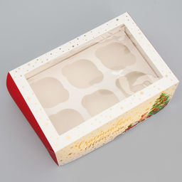 Цена за 5 шт. Коробка складная на 6 капкейков с окном «Счастливого Нового года», 25×17×10 см