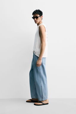 WIDE-LEG PLEATED DENIM CHINO TROUSERS - Zara фото 4