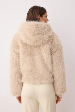 Bej Oversize Kal?p Kapusonlu Kurk Mont TWOAW26MO00025 - Trendyolmilla фото 12