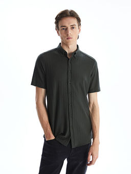 Regular Fit K?sa Kollu Desenli Poplin Erkek G?mlek