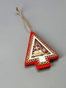 Ёлочная игрушка Ёлка с Дедом Морозом и машиной, 12.5х9.5х1.5 см, от батареек, свечение тёплое белое - Luazon lighting фото 4