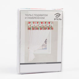 Тюль с подхватом и ламбрекеном Christmas red flowers 250х200см, 100% п/э, вуаль - Этель фото 7