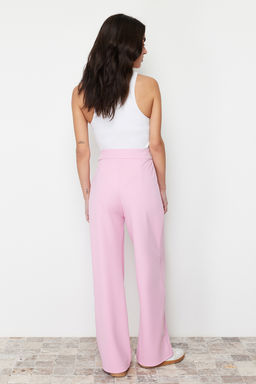 Pembe C?rt C?rt Kapamal? Yuksek Bel Pileli Wide Leg/Genis Kesim Orme Pantolon TWOAW24PL00177