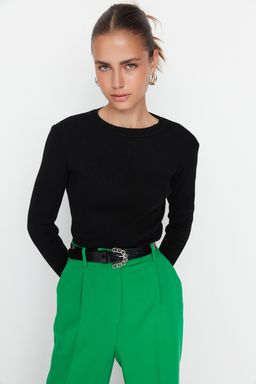 Siyah Basic Fitilli Triko Kazak TWOAW22KZ1708