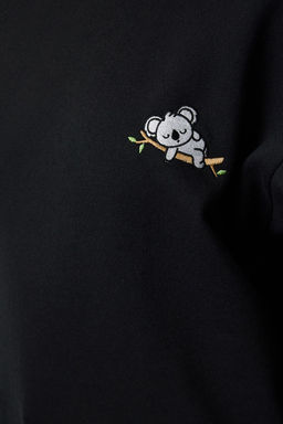 Siyah Animal Nak?sl? Regular/Normal Kal?p Kal?n Ici Polarl? Orme Sweatshirt TWOAW24SW00196