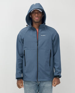 Ветровка спортивная мужская с капюшоном softshell синего цвета 9563S