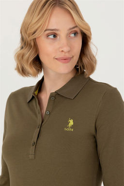 U. S. Polo Assn Женский базовый свитшот цвета хаки с воротником-поло - U.s. polo assn фото 9
