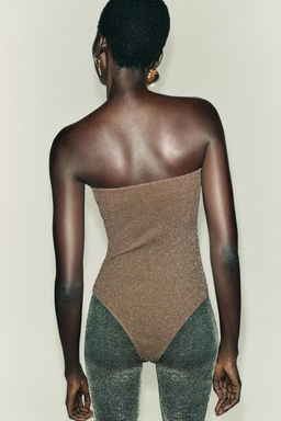 METALLIC THREAD BANDEAU BODYSUIT - Zara фото 4