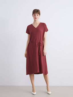 V Yaka Dokulu Elbise