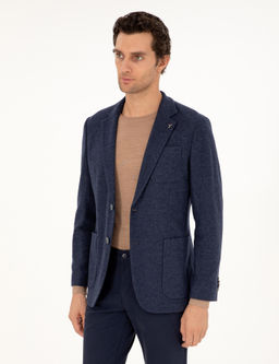 Lacivert Slim Fit Ka_mir Kar___ml_ Ceket