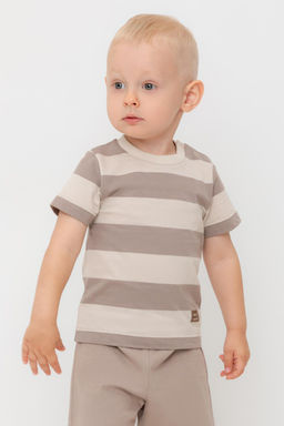 Crockid _ КР 302374/бежевый,коричневый,полоска к552 фуфайка (футболка) д/мал яс