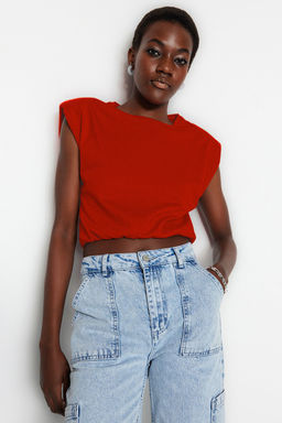 TRENDYOLMILLA Siyah %100 Pamuk Vatkal? Crop Bisiklet Yaka Orme T-Shirt TWOSS21TS0379 фото 12