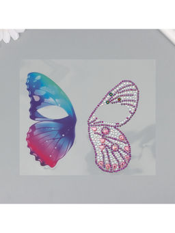 Наклейка - стразы на лицо Пара крыльев розовой бабочки, 16?17 см