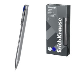 Цена за 12 шт. Ручка шариковая автоматическая ErichKrause Silverra Matic Classic 0.7, Super Glide Technology, цвет чернил синий (в коробке по 12 шт.)