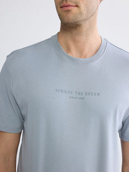 Oversize Fit Bisiklet Yaka Bask?l? Erkek Ti??rt