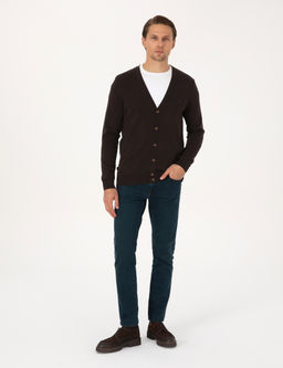 Koyu Kahverengi Slim Fit Basic D__meli Triko H_rka