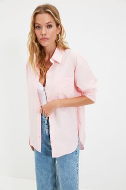 TRENDYOLMILLA Beyaz Tek Cepli Boyfriend/Genis Kal?p Pamuklu Dokuma Gomlek TWOAW20GO0115 фото 10