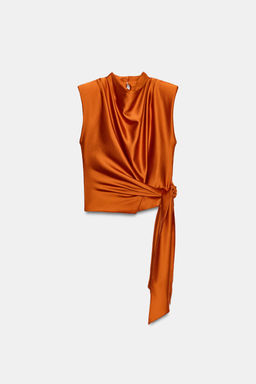 TOP SATINADO HOMBRERAS NUDO / Naranja quemado - Zara фото 4