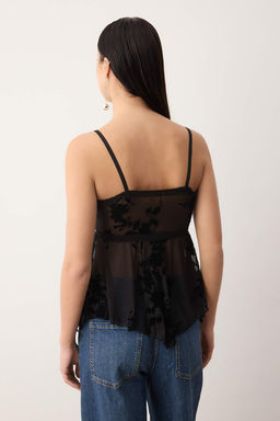 Siyah Cicekli Volan Detayl? Tul Party Bluz TPRAW26BZ00056 - Trendyolmilla фото 4