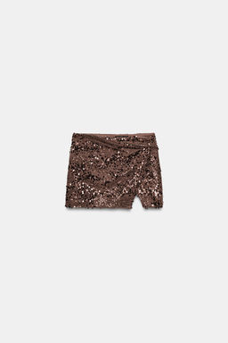 FALDA PANTAL?N MINI LENTEJUELAS NUDO / Marr?n - Zara фото 7