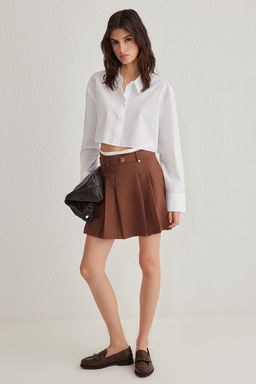 TRENDYOLMILLA Kahverengi Cift Kemer Detayl? Pileli Mini Dokuma Etek TWOAW24ET00079 фото 20