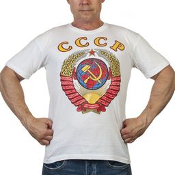 Белая футболка с цветным гербом СССР  эффект рисованного изображения, приятный материал, размерный ряд от S до XXXL №18