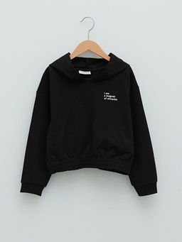 Kap??onlu Bask?l? Uzun Kollu K?z ?ocuk Sweatshirt