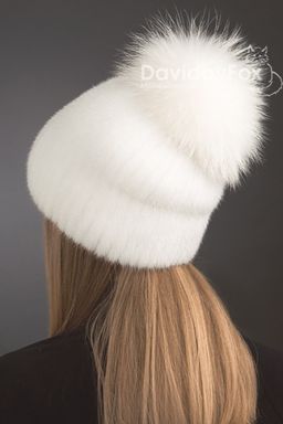 Шапка Буратино норка орнамент белая