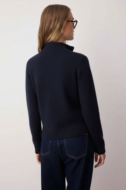 Lacivert Fermuarl? Yun Kar?s?ml? Dik Yaka Yumusak Dokulu Triko H?rka TWOAW26HI00027