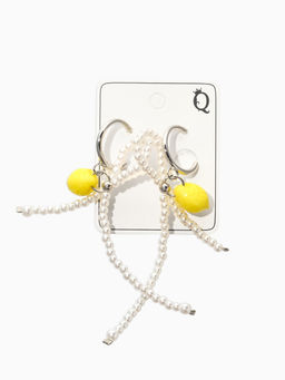 Серьги "Лимоны с бантиком", цвет жёлто-белый  в серебре №2