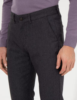 Koyu Gri Slim Fit Keten Kar___ml_ Kanvas Pantolon