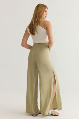 Mint Modal Wide Leg / Genis Paca Yuksek Bel Y?rtmacl? Dokuma Pantolon TWOSS25PL00006 Palazzo
