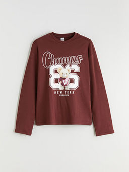 Bisiklet Yaka Ay? Teddy Bask?l? K?z ?ocuk Ti??rt