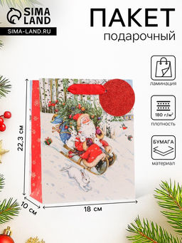 Пакет подарочный новогодний ламинированный На санях, люкс, 18?22.3?10 см - Simaland фото 4