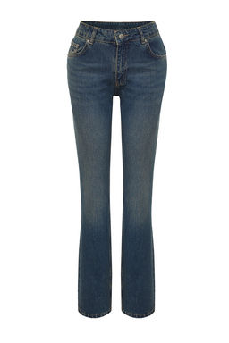 TRENDYOLMILLA Koyu Mavi Dusuk Bel Straight Jeans TWOSS24JE00100  фото 7
