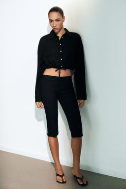 CAMISA GASA CROP CORD?N AJUSTABLE LUNARES / Negro