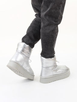 04-WA003-2M GREY/SILVER Ботинки зимние женские (натуральная кожа, курточная ткань, 100% шерсть)