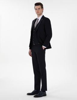 Lacivert Extra Slim Fit Yelekli Tak_m Elbise