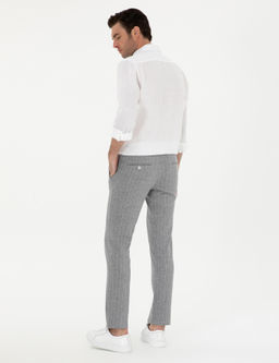 A__k Gri Slim Fit Y_n Kar___ml_ _izgili Pantolon