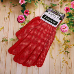 Цена за 5 шт. Перчатки нейлоновые "Классика" с ПВХ покрытием красные 8 р-р ДоброСад